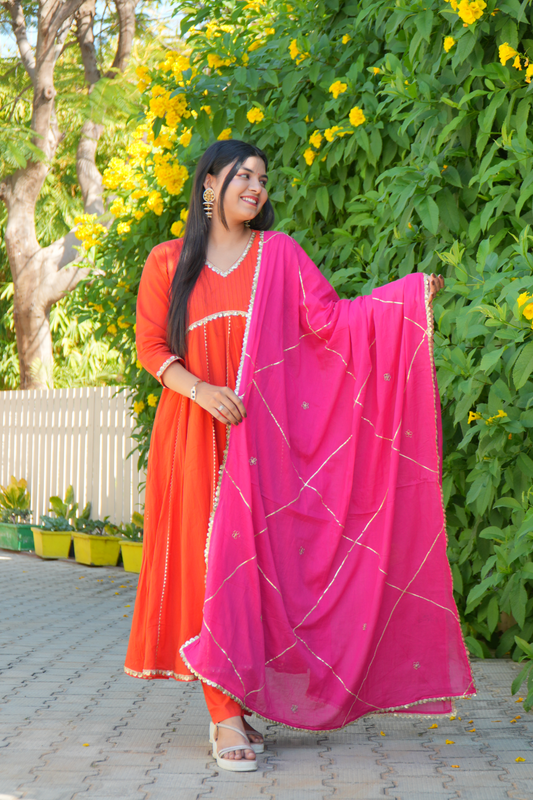 Kesari Gulabi Gota Suit