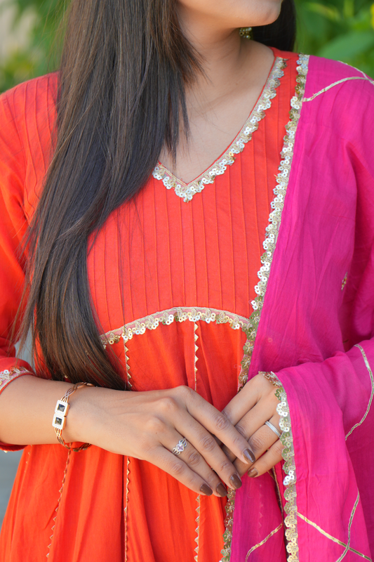 Kesari Gulabi Gota Suit