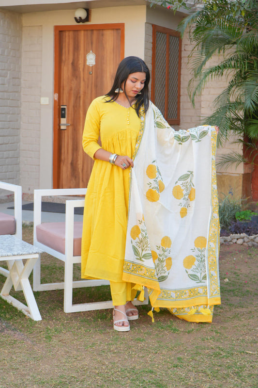 Chandni Basant Yellow Anarkali Suit Set