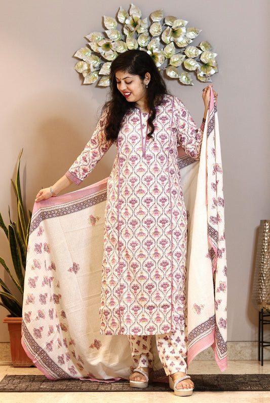 Pink Leaf Print Suit