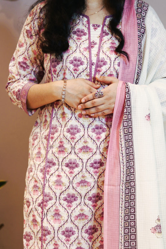 Pink Leaf Print Suit