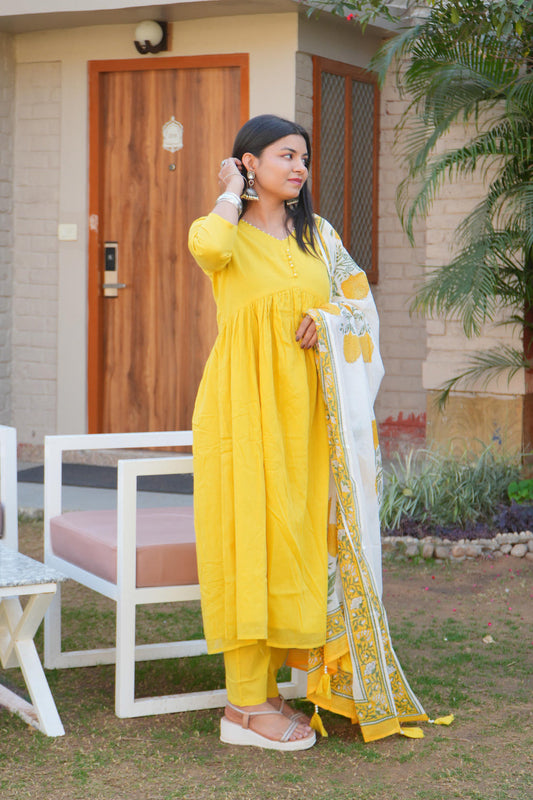 Chandni Basant Yellow Anarkali Suit Set