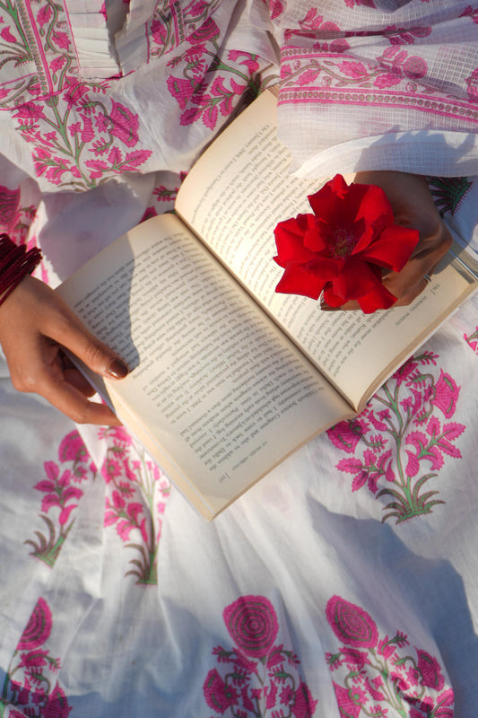 Ivory Bloom Anarkali Suit Set (Pink)